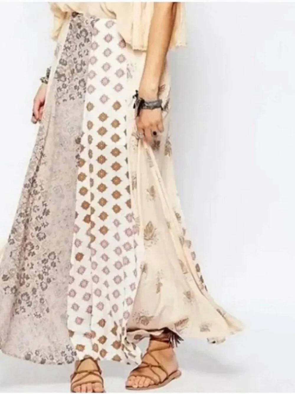 Free People Technicolour Pattern Maxi Skirt - Size 4 - Boho Patchwork Festival